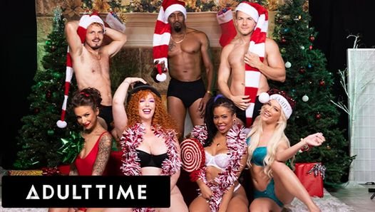 ADULT TIME – INSANE CHRISTMAS ORGY! With Lauren Phillips, Kira Noir, Kenna James, and April Olsen